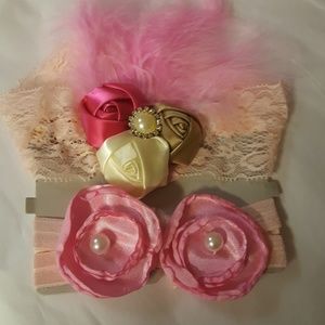 Pink lace headband beating sandals nb 6 M 12 M new